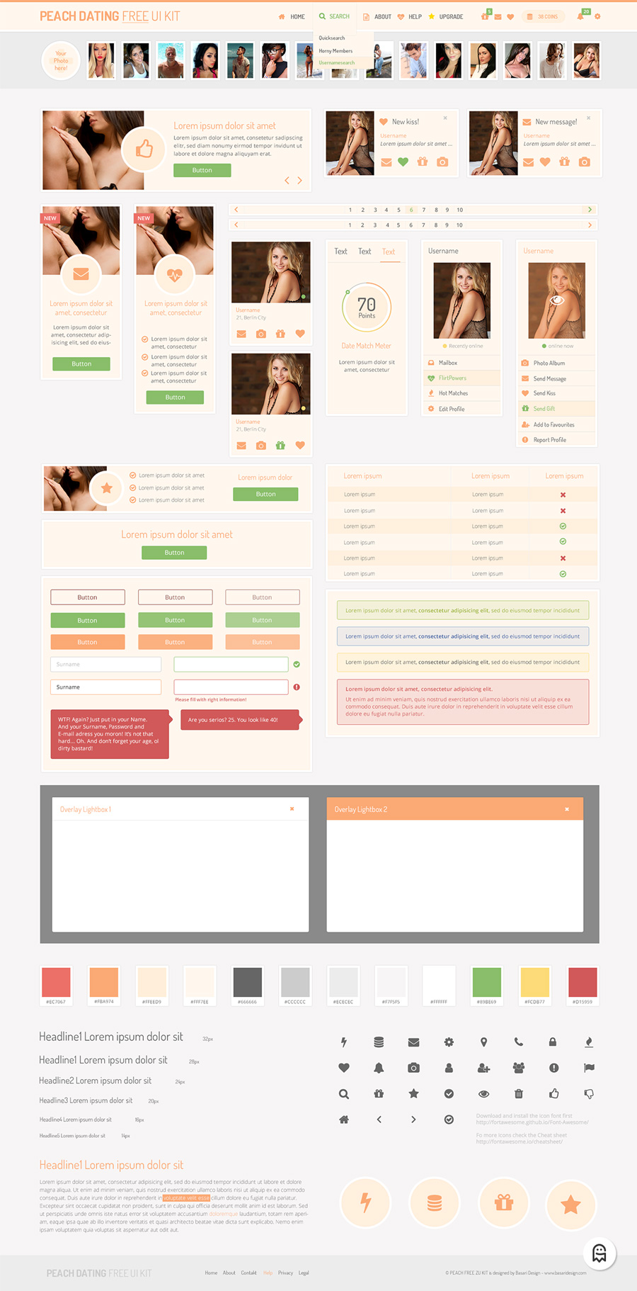 Graphic Ghost - Peach Dating Free UI Kit - Preview